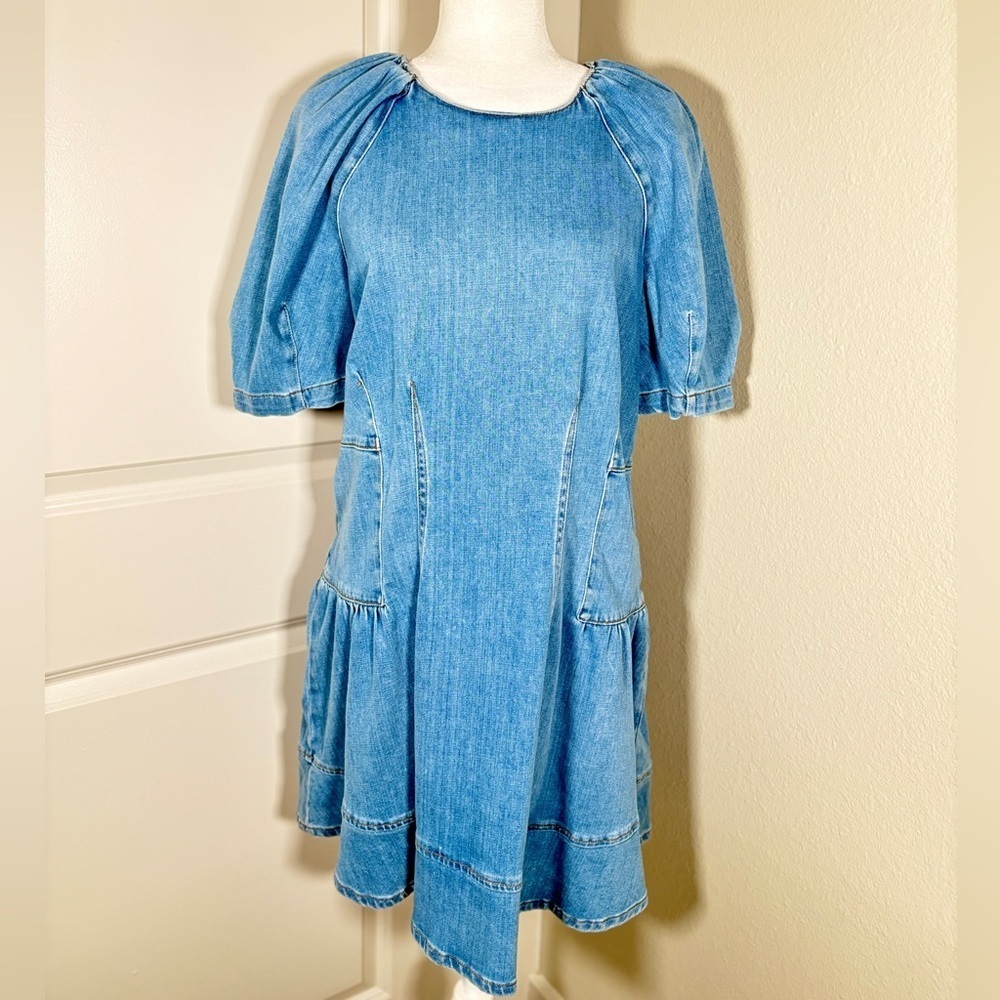 NWT Jonathan Simkhai Holland Light Blue Short Denim Dress Size Large - Picture 2 of 6